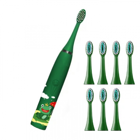 Periute de dinti electrice - Periuta electrica sonica pentru copii VarioShop®, 8 capete de periere, perii moi, 4 moduri de curatare, smart timer, rezistent la apa IPX7, reincarcabila, 32000 pulsatii/min, Verde