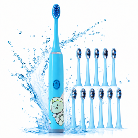 Periute de dinti electrice - Periuta electrica sonica pentru copii VarioShop®, cu 12 capete de periere, 5 moduri, temporizator, incarcare USB, IPX6, 32.000 vibratii/minut, albastru