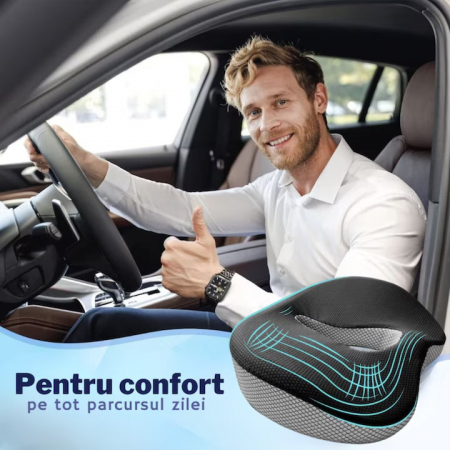 Perna ortopedica sezut VarioShop®, spuma cu memorie premium, pentru scaun de birou sau masina, husa respirabila si antialunecare, protectie zona lombara, sciatica, dureri de sold, hemoroizi 46x38x8 cm [16]