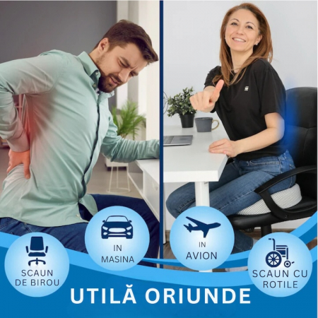 Perna ortopedica sezut VarioShop®, spuma cu memorie premium, pentru scaun de birou sau masina, husa respirabila si antialunecare, protectie zona lombara, sciatica, dureri de sold, hemoroizi 46x38x8 cm [5]