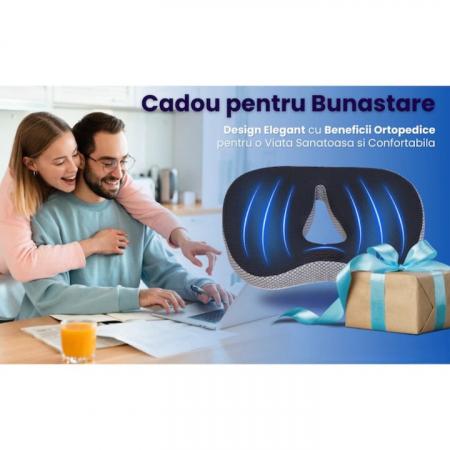 Perna ortopedica sezut VarioShop®, spuma cu memorie premium, pentru scaun de birou sau masina, husa respirabila si antialunecare, protectie zona lombara, sciatica, dureri de sold, hemoroizi 46x38x8 cm [6]