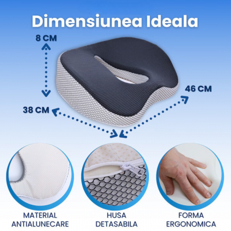 Perna ortopedica sezut VarioShop®, spuma cu memorie premium, pentru scaun de birou sau masina, husa respirabila si antialunecare, protectie zona lombara, sciatica, dureri de sold, hemoroizi 46x38x8 cm [18]