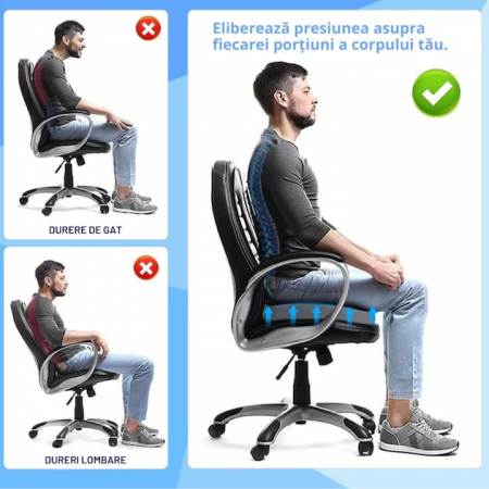 Perna ortopedica sezut VarioShop®, spuma cu memorie premium, pentru scaun de birou sau masina, husa respirabila si antialunecare, protectie zona lombara, sciatica, dureri de sold, hemoroizi 46x38x8 cm [9]