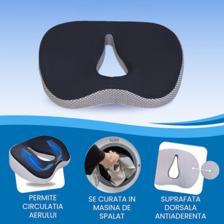 Perna ortopedica sezut VarioShop®, spuma cu memorie premium, pentru scaun de birou sau masina, husa respirabila si antialunecare, protectie zona lombara, sciatica, dureri de sold, hemoroizi 46x38x8 cm [14]