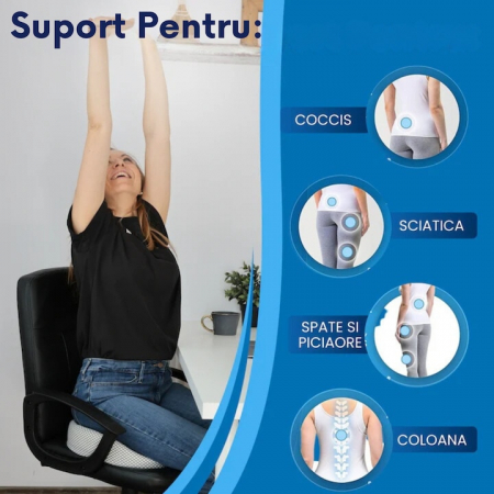 Perna ortopedica sezut VarioShop®, spuma cu memorie premium, pentru scaun de birou sau masina, husa respirabila si antialunecare, protectie zona lombara, sciatica, dureri de sold, hemoroizi 46x38x8 cm [1]