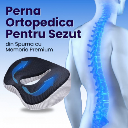 Perna ortopedica sezut VarioShop®, spuma cu memorie premium, pentru scaun de birou sau masina, husa respirabila si antialunecare, protectie zona lombara, sciatica, dureri de sold, hemoroizi 46x38x8 cm [4]