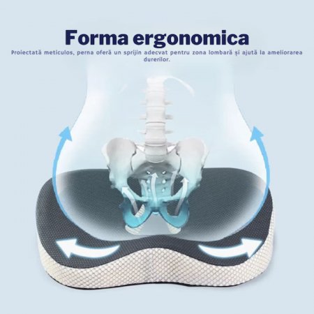 Perna ortopedica sezut VarioShop®, spuma cu memorie premium, pentru scaun de birou sau masina, husa respirabila si antialunecare, protectie zona lombara, sciatica, dureri de sold, hemoroizi 46x38x8 cm [17]