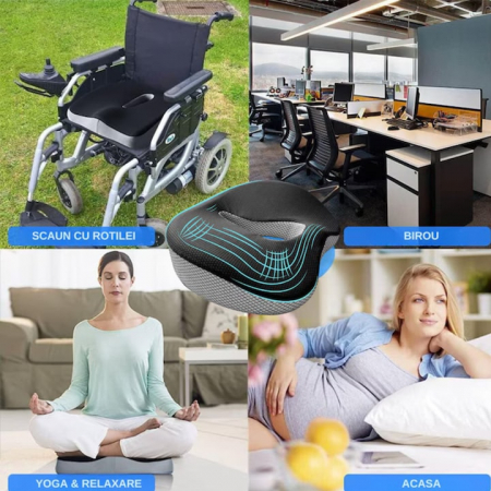 Perna ortopedica sezut VarioShop®, spuma cu memorie premium, pentru scaun de birou sau masina, husa respirabila si antialunecare, protectie zona lombara, sciatica, dureri de sold, hemoroizi 46x38x8 cm [7]