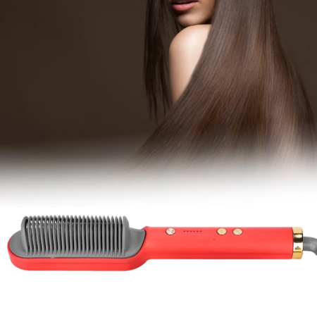 Perii de par electrice - Pieptene pentru indreptat parul VarioShop®, 5 niveluri de temperatura, indicator LED, incalzire PTC, anti-ardere, coafare rapida, usor de folosit, 35 W, Rosu