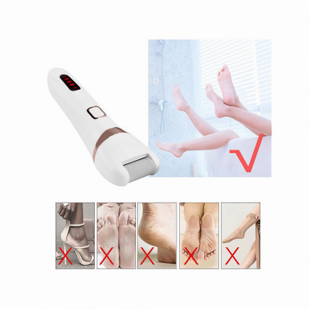 Pila Electrica VarioShop® Pentru Ingrijirea Calcaielor si Talpilor, Afisaj LCD 3 Capete Diferite, Reincarcabila, Fara fir, Rezistenta la Apa, Culoare Alb [32]