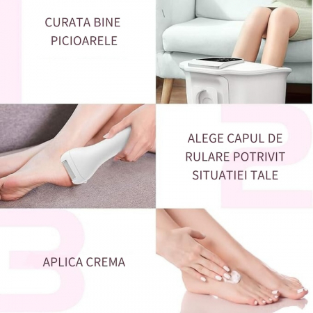 Pila electrica VarioShop®, pentru talpi si calcaie, afisaj LED, acumulator, 2 viteze, 2000 rot/min, 3 capete incluse, impermeabil, roz [11]