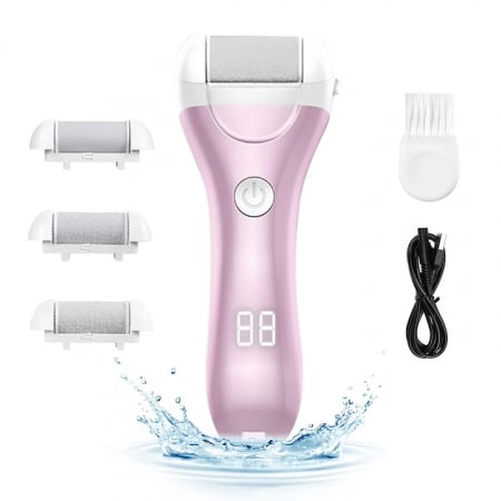 Aparate pentru manichiura-pedichiura - Pila electrica VarioShop®, pentru talpi si calcaie, afisaj LED, acumulator, 2 viteze, 2000 rot/min, 3 capete incluse, impermeabil, roz