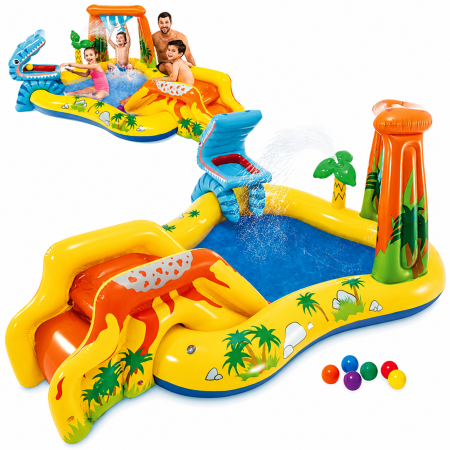 Piscine gonflabile - Piscina gonflabila copii VarioShop®, loc de joaca 5 in 1, cu tobogan, fantana, perdea de apa si baschet, 249x191x109 cm
