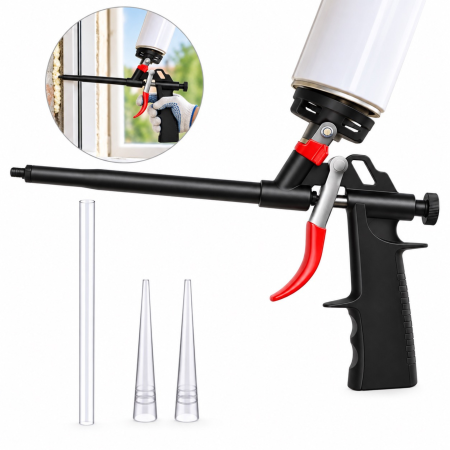 Bricolaj & Gradina - Pistol pentru spuma de montaj VarioShop®, aplicare precisa la etansare si izolare, debit reglabil cu o singura mana, corp din aluminiu, duza metalica alungita, accesorii incluse