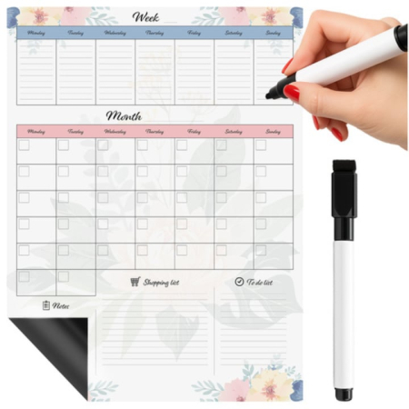 Jucarii, Copii & Bebe - Planificator magnetic VarioShop®, 60 x 45 cm, pentru frigider, dry-erase, planificator lunar/saptamanal cu liste de cumparaturi, sarcini si notite, marker cu radiera