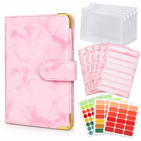 Organizare birou și arhivare - Planner buget A6 VarioShop, pentru organizarea cheltuielilor, 6 inele metalice, buzunare, suport pix, inchidere magnetica, roz