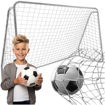 Sport - Plasa pentru poarta de fotbal VarioShop®, HDPE ranforsat 2 mm, rezistenta la intemperii, pentru antrenament si gradina, alba, 213x150x90 cm
