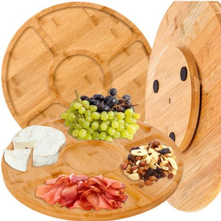 Gatit & preparare - Platou rotativ din bambus VarioShop®, pentru servirea gustarilor, aperitivelor si deserturilor, servire eleganta cu 5 compartimente, 33 x 4 cm, Bej