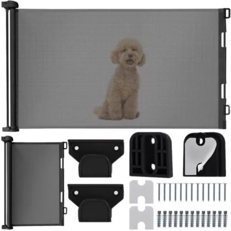 Sisteme de siguranta copii - Poarta de siguranta extensibila/rulou VarioShop®, protectie universala pentru copii si animale, accesorii incluse, max 160 cm, Negru