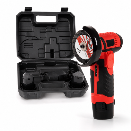 Utilaje si materiale de constructii - Polizor unghiular fara fir VarioShop®, pentru taiere si slefuire metal, lemn, piatra si plastic, disc 75 mm, 12V, 800W, 2 baterii, rosu/negru