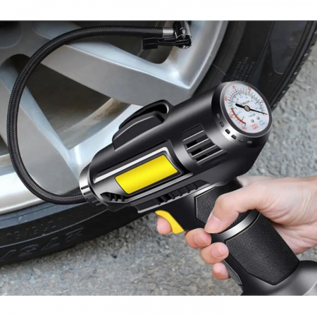 Pompa aer auto electrica VarioShop®, Afisaj digital LCD, Manometru digital, Lanterna, Incarcare si oprire automata, Umplere rapida cu aer, 35 L/min, alimentare la bricheta masinii, ABS, Negru [16]