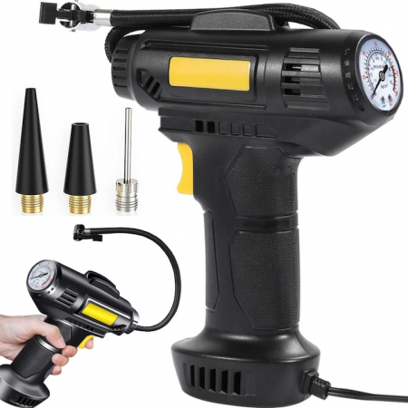 Auto & Moto - Pompa aer auto electrica VarioShop®, Afisaj digital LCD, Manometru digital, Lanterna, Incarcare si oprire automata, Umplere rapida cu aer, 35 L/min, alimentare la bricheta masinii, ABS, Negru
