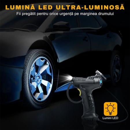 Pompa aer auto electrica VarioShop®, Afisaj digital LCD, Manometru digital, Lanterna, Incarcare si oprire automata, Umplere rapida cu aer, 35 L/min, alimentare la bricheta masinii, ABS, Negru [3]