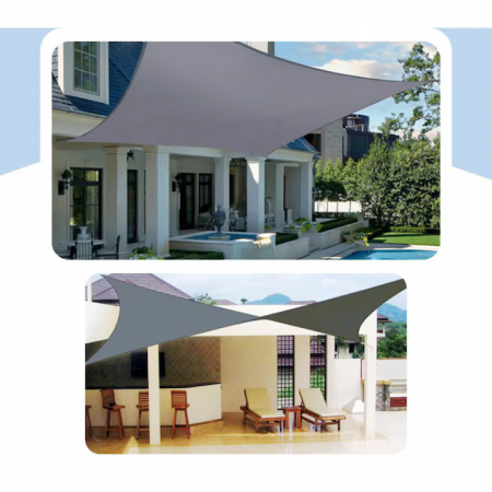 Umbrele si pavilioane gradina - Prelata/Copertina impermeabila pentru soare VarioShop®, cu protectie UV, pentru gradina, terasa, piscina si camping, cu agatatoare, densitate 120 g/mp, dimensiune 3.6 x 3.6 m, Gri