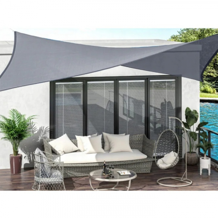 Umbrele si pavilioane gradina - Prelata/Copertina impermeabila pentru soare VarioShop®, cu protectie UV, pentru gradina, terasa, piscina si camping, cu agatatoare, densitate 120 g/mp, dimensiune 3 x 2 m, Gri