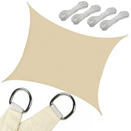 Prelata/Copertina impermeabila pentru soare VarioShop®, cu protectie UV, pentru gradina, terasa, piscina si camping, cu agatatoare, densitate 120 g/mp, dimensiune 3 x 2 m, Crem [15]