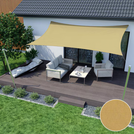 Prelata/Copertina crem impermeabila pentru soare 4 x 3 m VarioShop®, cu protectie UV, pentru gradina, terasa, piscina si camping, cu agatatoare, densitate 120 g/mp