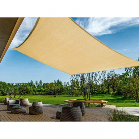 Umbrele si pavilioane gradina - Prelata/Copertina impermeabila pentru soare VarioShop®, cu protectie UV, pentru gradina, terasa, piscina si camping, cu agatatoare, densitate 120 g/mp, dimensiune 3 x 2 m, Crem