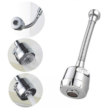 Prelungitor Pentru Robinet VarioShop®, Pentru Baie Si Bucatarie, Universal, Flexibil, Cap Cu Sita Ajustabil La 2 Tipuri De Jet, Material Metalic Rezistent, Dimensiune 17 cm, Argintiu