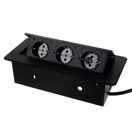 Iluminat & electrice - Priza Incorporabila in Mobilier VarioShop®, 3 Prize Schuko, Cablu Alimentare 1.9 m, Incastrabil, Negru