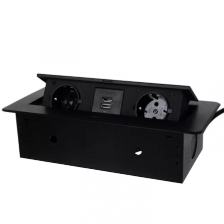 Priza Incorporabila in Mobilier VarioShop®, prelungitor 2 USB si 2 Prize Schuko, Cablu Alimentare 1.9 m, Incastrabil, Negru [16]