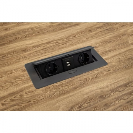 Priza Incorporabila in Mobilier VarioShop®, prelungitor 2 USB si 2 Prize Schuko, Cablu Alimentare 1.9 m, Incastrabil, Negru [5]