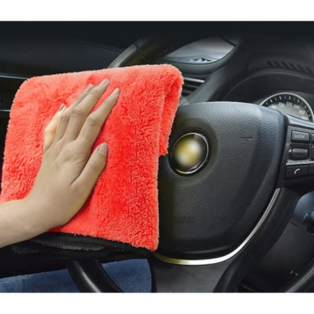 Prosop din microfibra pentru uscare auto VarioShop®, moale si pufos, doua fete practice, indepartate eficienta a apei, agatatoare, dimensiune mare 60 x 90 cm, Rosu/Negru [3]