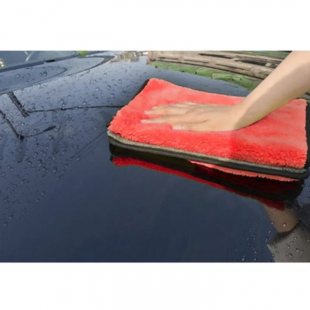 Prosop din microfibra pentru uscare auto VarioShop®, moale si pufos, doua fete practice, indepartate eficienta a apei, agatatoare, dimensiune mare 60 x 90 cm, Rosu/Negru [2]