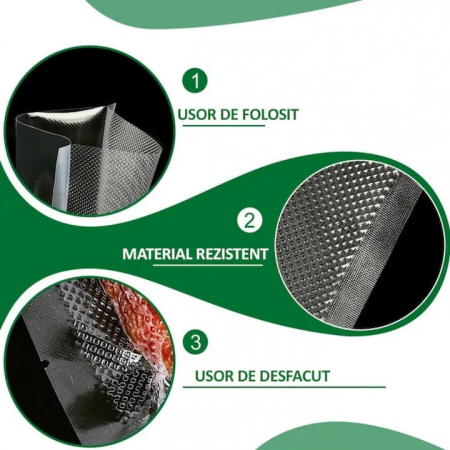 Set 3 role pungi de vidat gofrate VarioShop®, 28 x 300 cm, pentru aparat de vidat alimente, potrivit pentru carne, legume, fructe reutilizabile, rezistente, sous vide, lavabile in masina de spalat, fa [3]