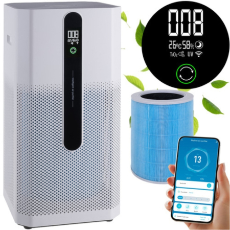 Purificatoare de aer - Purificator de aer inteligent VarioShop®, HEPA H12, ionizare, WiFi Smart Life, CADR 370 m³/h, ultra-silențios 21 dB, consum 35 W, pentru alergici, copii și animale, până la 80 m²