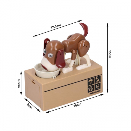 Pusculita pentru copii VarioShop®, catelusul infometat, interactiune captivanta, educatie financiara pentru copii, alimentare la baterii, 15 x 8 x 17 cm, Maro [1]