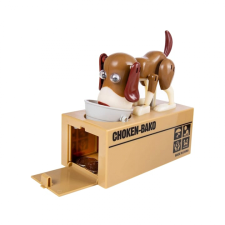 Accesorii decorative - Pusculita pentru copii VarioShop®, catelusul infometat, interactiune captivanta, educatie financiara pentru copii, alimentare la baterii, 15 x 8 x 17 cm, Maro