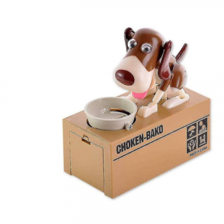 Pusculita pentru copii VarioShop®, catelusul infometat, interactiune captivanta, educatie financiara pentru copii, alimentare la baterii, 15 x 8 x 17 cm, Maro [9]