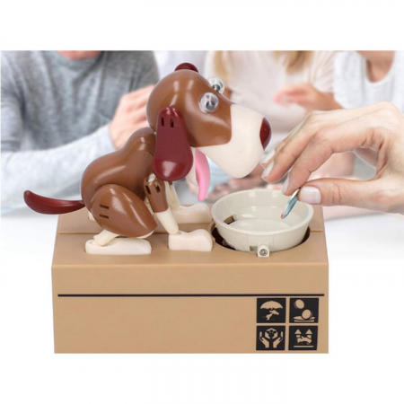 Pusculita pentru copii VarioShop®, catelusul infometat, interactiune captivanta, educatie financiara pentru copii, alimentare la baterii, 15 x 8 x 17 cm, Maro [4]