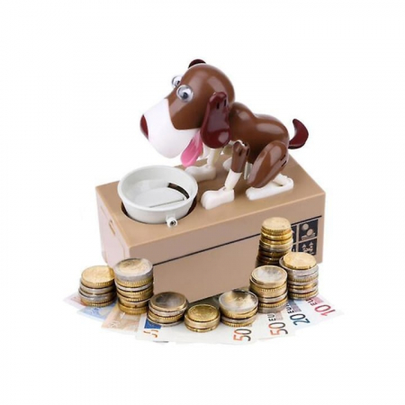 Pusculita pentru copii VarioShop®, catelusul infometat, interactiune captivanta, educatie financiara pentru copii, alimentare la baterii, 15 x 8 x 17 cm, Maro [5]