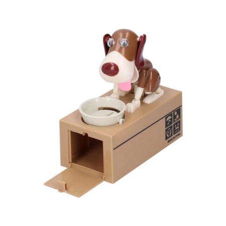 Pusculita pentru copii VarioShop®, catelusul infometat, interactiune captivanta, educatie financiara pentru copii, alimentare la baterii, 15 x 8 x 17 cm, Maro [2]