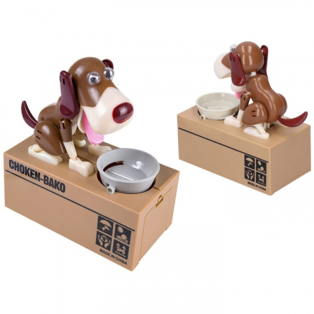 Pusculita pentru copii VarioShop®, catelusul infometat, interactiune captivanta, educatie financiara pentru copii, alimentare la baterii, 15 x 8 x 17 cm, Maro [10]