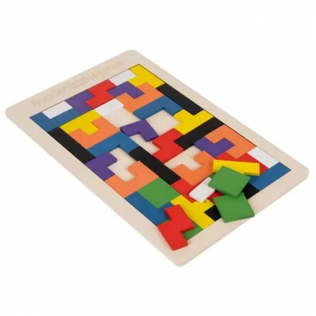Jucarii interactive copii - Puzzle din lemn VarioShop®, jucarie educationala pentru copii Montessori, 40 piese, tip Teatris, dezvolta logica, creativitatea, lemn, 27 x 18 cm, Multicolor