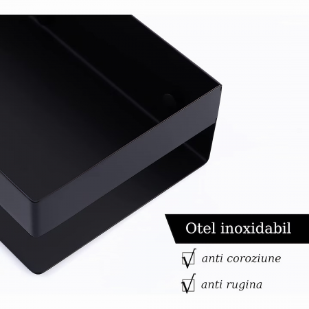 Raft accesorii de baie VarioShop®, din otel inoxidabil, capacitate maxima suportata 10 kg, potrivit pentru baie, bucatarie, debara, dimensiuni 6 x 50 x 10.5 cm, negru [12]