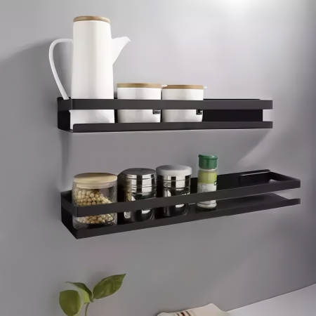Raft accesorii de baie VarioShop®, din otel inoxidabil, capacitate maxima suportata 10 kg, potrivit pentru baie, bucatarie, debara, dimensiuni 6 x 50 x 10.5 cm, negru [5]